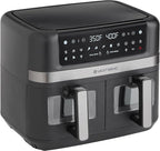 West Bend Double Up Air Fryer Dual Basket 10-Quart Capacity with Digital Controls View Windows and 15 Cooking Presets, Nonstick Frying Baskets, Dual-Zone Cooking, 1600-Watts, Black