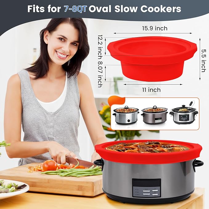 Slow Cooker Liners fit Crock Pot 7-8 QT,Maywe Tanso for Crock Pot Liners For 7-8 Quart Oval or Round Slow Cookers,Reusable & Leakproof Silicone Slow Cooker Liner For Crockpot,Dishwasher Safe BPA Free