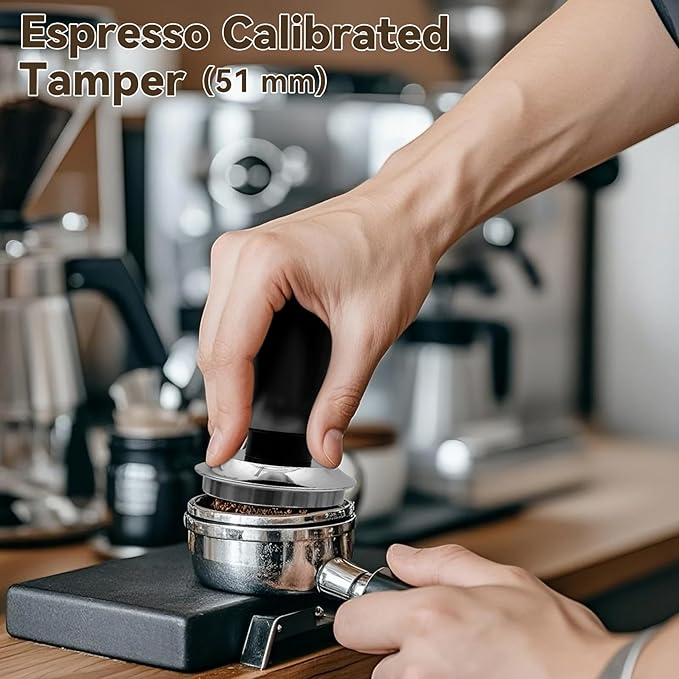 6pcs Espresso Tamper Set, Barista Tools Kit for Coffee Machine, Spring-Loaded 304 Stainless Steel Base 30lbs Coffee Calibrated Tamper kits for Enjoying cafes Home Office hotels(51mm)