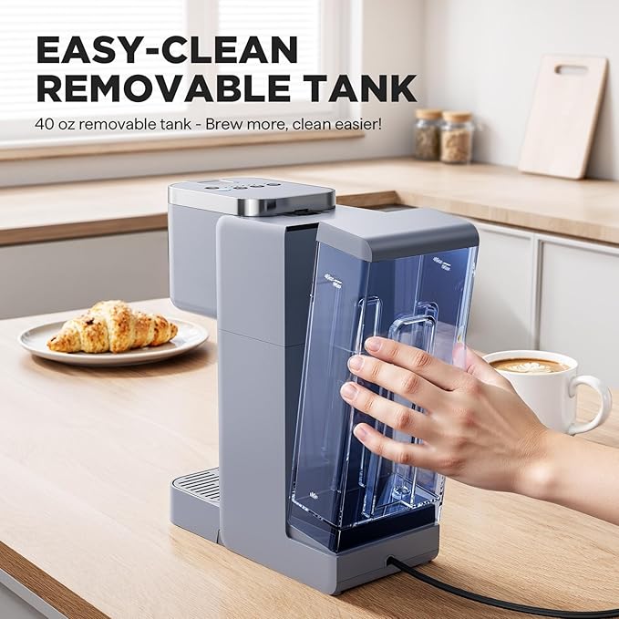 Single Serve Coffee Maker, Iced and Hot Coffee Machine for K Cup & Grounds, Compact Design, 40oz Removable Water Reservoir, 6 to 24 Oz Brew Sizes, Fits 7.3" Travel Mug, Gray