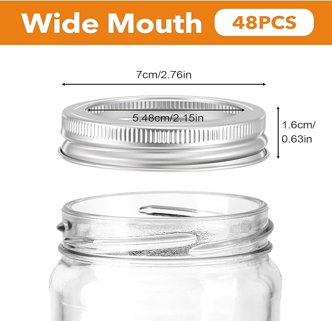48 Pieces Canning Rings, 70MM Silver Split-Type Rustproof Tinplate Metal Canning Rings for Mason Jar, Reusable Leak Proof Replacement