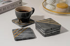 Cork & Mill Grey Marble Coasters Set of 6 - Real Natural Stone Gray and Black Coasters for Drinks - Luxury Gold Aesthetic - Modern Coffee Table Decor - Semi Absorbent Stone