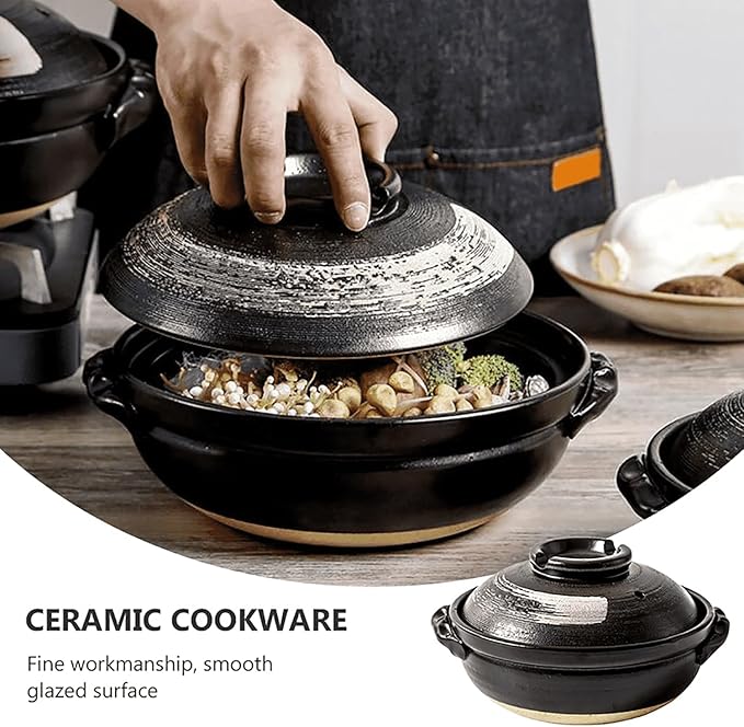 Clay Pot For Cooking, clay pot for cooking Korean Stone Pot With Lid,Double Handle Lid Pure Ceramic Tureen Soup Ceramic Round White Dish Casserole/Clay Pot/Earthen Pot/Ceramic Cookware,1700ml m