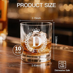 Whiskey Glasses - Rocks Old Fashioned Glass Gifts for Men, Monogrammed A-Z 10oz Personalized Whisky Glasses, Christmas Birthday Gifts for Men Him Dad Father Husband Brother Son (D)