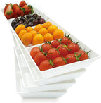 Divided Serving Tray Platter, 4 Pack 17.6" x 6" Fruit Veggie Food Tray for Party, Plastic Serving Trays for Appetizer, Snack, Dessert, Cookie, Brunch Decorations Platters, White Trays BPA-Free