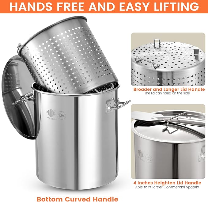 ARC 100QT Stainless Steel Seafood Boiling Kit, 200,000BTU Propane Burner for Outdoors Cooking, Large Stock pot w/Basket for Shrimp, Lobster, Crab Crawfish, Turkey Deep Fryer, Seafood Boil Pot 24GALLON