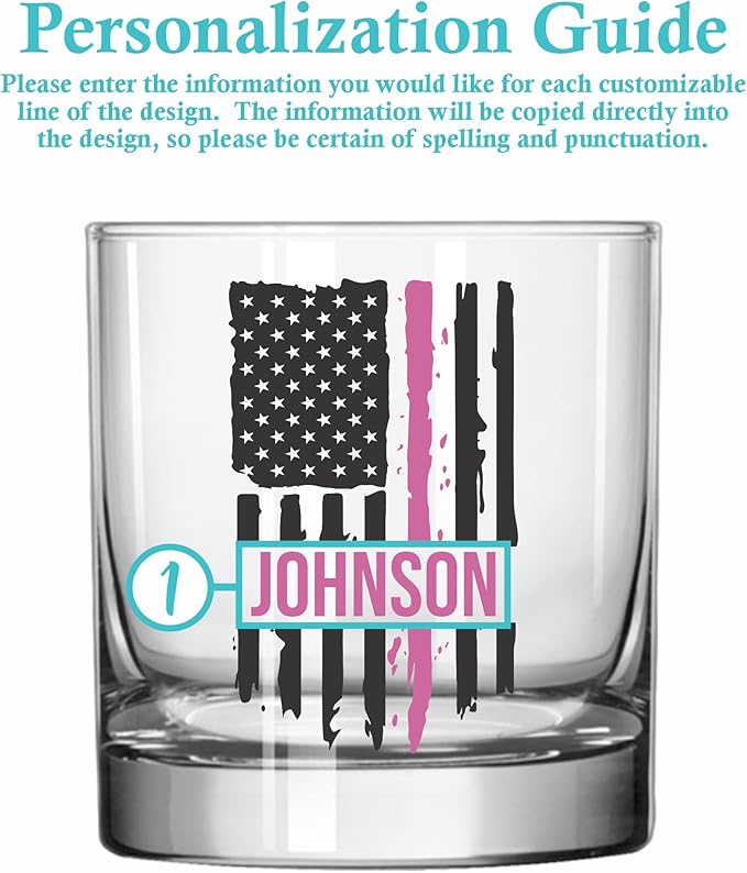 Blue Ridge Mountain Gifts - Thin Pink Line Cocktail Glass - Personalized Drinking Glass, Police Wife Gift, Law Enforcement Family, Female First Responders, Female Police Officer Gift