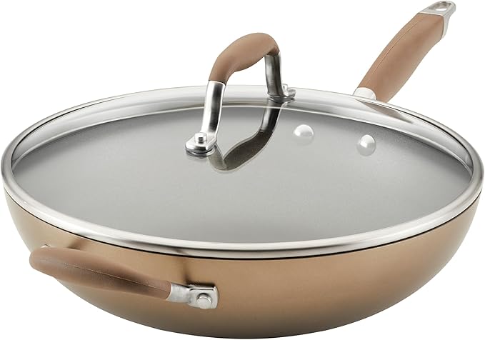 Anolon Advanced Home Hard Anodized Nonstick Deep Frying Skillet with Lid, 12-Inch Ultimate Pan, Bronze
