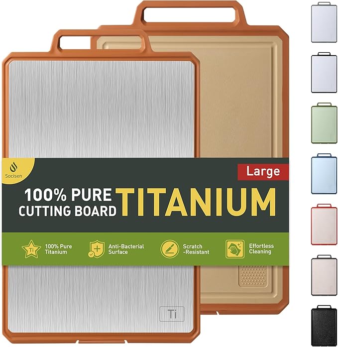 Titanium Cutting Boards for Kitchen Chopping Board with Handle Large Big Small Kitchen Meat Butcher Block Double Sided Pure Titanium and Wheat Straw PP Not Wood Bamboo Plastic Teak Morandi Orange