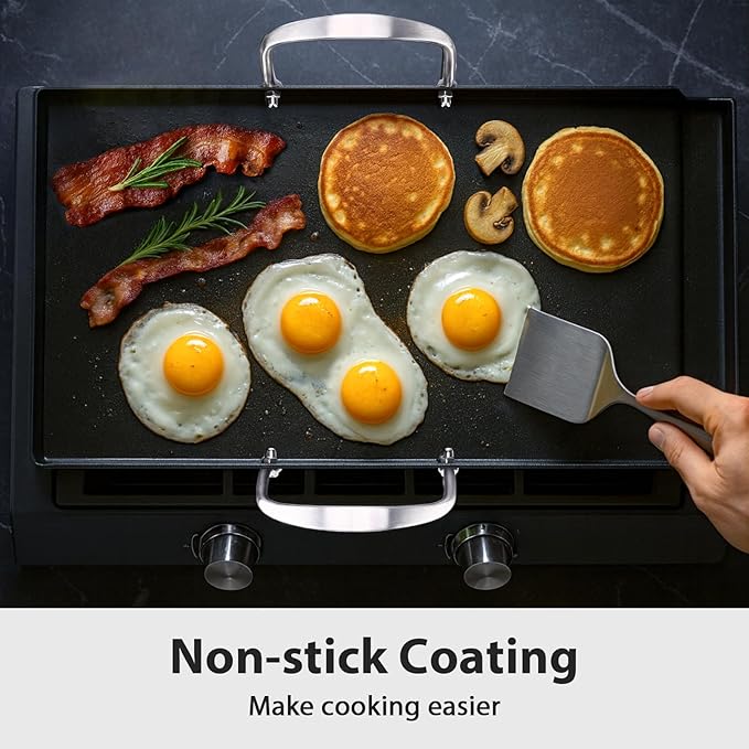 Utheer 19.5" x 10" Ceramic Nonstick Stainless Steel Griddle for Gas, Charcoal & Grill, Large Stove Top Griddle, Non-Toxic, PFAS/PFOA/PTFE Free, Oven Up to 500°F, for BBQ, Camping & Kitchen