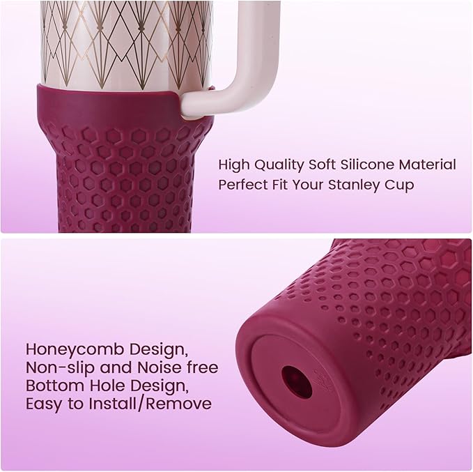 Cup Boot for Stanley, Silicone Protector Cover Accessories for Stanley Quencher H2.0 FlowState Tumbler 40oz / Adventure Quencher Tumbler 40oz (Plum)