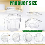 2 Pieces Square Food Storage Containers Polycarbonate Clear food Container with Lid Commercial Storage with Graduations for Commercial Kitchen Dough Marinating Meat (White,2 Qt,4 Qt)