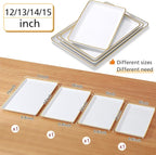 Rtteri Set of 4 Large Serving Platter Set 15/14/13/12 Inch Heavy Plastic Serving Trays Unbreakable Rectangular Platter Reusable Wood Grain Tray for Buffet Wedding Christmas Party(White and Gold)