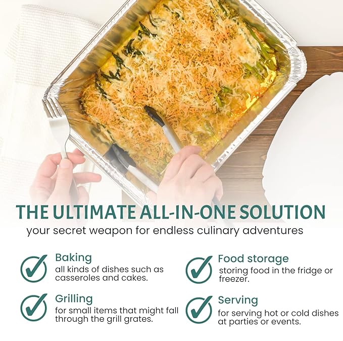 FUNSTITUTION Aluminum Foil Pans 8x8 Inches (30 Pack) - Tin Foil Pans with High Heat Conductivity - Disposable Aluminum Tray Cookware For Baking, Grilling, Cooking, Storing, Prepping