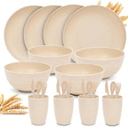 Wheat Straw Dinnerware Sets for 4 - KFT Lightweight & Unbreakable Dishes Microwave & Dishwasher Safe Perfect for Camping, Picnic, RV, Dorm Plates, Cups and Bowls