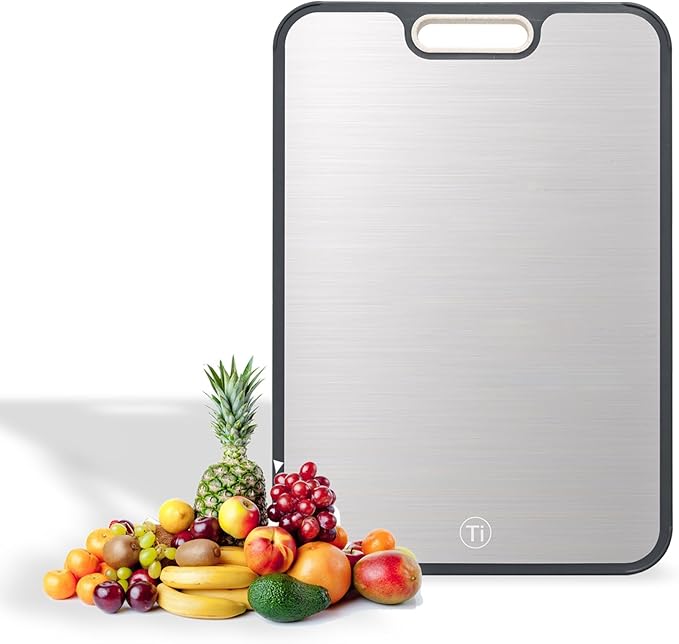 Titanium Cutting Boards for Kitchen, Double Sided Food Grade Cutting Board, Pure Titanium & Wheat Straw PP Chopping Board for Meat, Vegetables and Fruits 15.15×10.43in