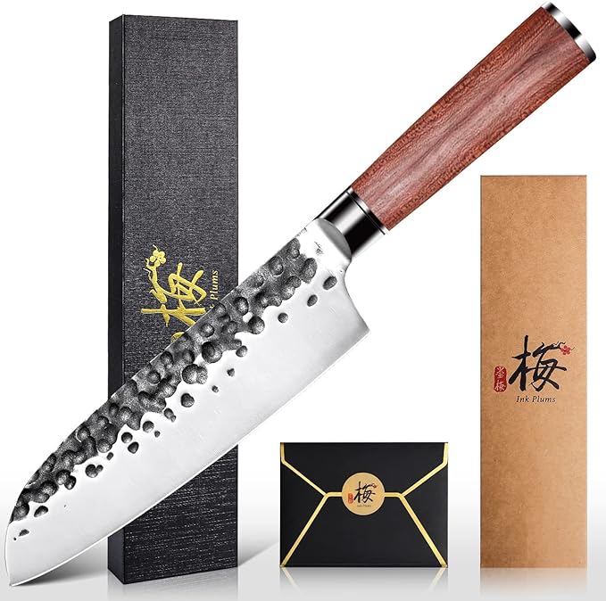 Santoku Knife 7 Inch,High Carbon Steel Ultra Sharp Asian Chef Knife with Brazilian Rosewood Handle and Gift Box for Family & Restaurant