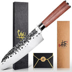 Santoku Knife 7 Inch,High Carbon Steel Ultra Sharp Asian Chef Knife with Brazilian Rosewood Handle and Gift Box for Family & Restaurant
