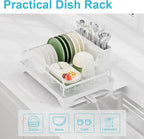 Dish Drying Rack for Kitchen Counter - Large Capacity Dish Drying Rack with Drainboard, Kitchen Sink Dish Rack, Countertop Dish Drainer Rack with Cutlery Holders Dish Dryer Rack White