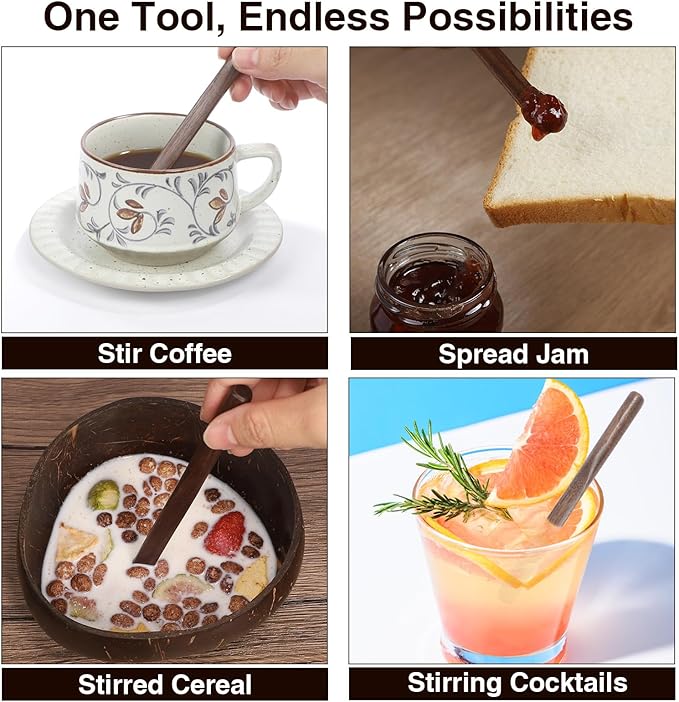 Black Walnut Wood Coffee Stirrers, 6Pcs 6 Inch Reusable Stir Sticks for Coffee, Tea, Milk, Espresso, Peanut Butter Spreader, Multifunctional Wooden Stirrers with Smooth Finish (Brown, 6pcs)