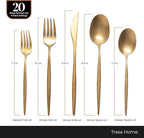 Luxury Vintage Flatware 20-Piece Set – Service for 4, Premium Stainless Steel with Weighted Handles, Aged Heirloom Finish, Dishwasher Safe, Elegant and Modern Cutlery (Vintage Gold)