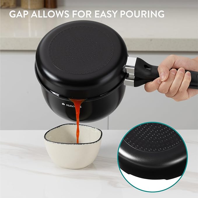 Navaris All in One Frying Pan Set - Ceramic Non Stick Cooking Pan & Small Saucepan with Lid & Stainless Steel Steamer Basket - Cookware Steam Pot & Saucepans - Set of 3