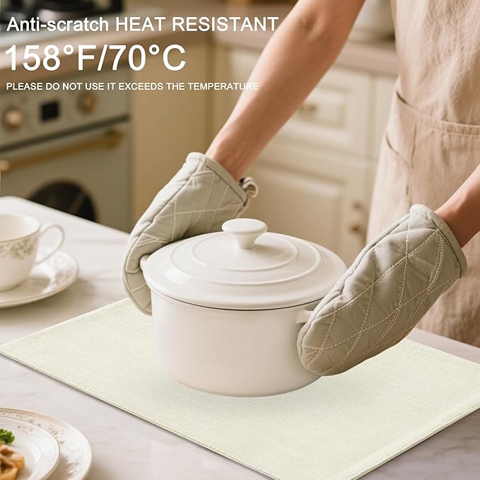 Homaxy Cloths Placemats for Dining Table Set of 4, Heat Resistant Washable Cotton Linen Blend Table Mats, Easy to Clean Place Mats for Indoor Outdoor Party Kitchen Decoration, 13" x 19", Cream