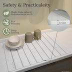 Hopegiver Stone Drying Mat for Kitchen Counter, 23.62"x15.35" Gray Marble Quick Dry Mat, Absorbent Diatomaceous Earth Dish Mat for Dishes Plants Pet Feeding, Collapsible Design Includes Sanding Sponge