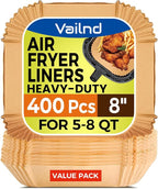 400 Pcs Air Fryer Paper Liners, 8" Square Air Fryer Liners Disposable, Heavy-Duty Parchment Paper for 5-8 qt Airfryer Basket, Non-Stick & Grease-Proof Baking Liner for Oven Pan