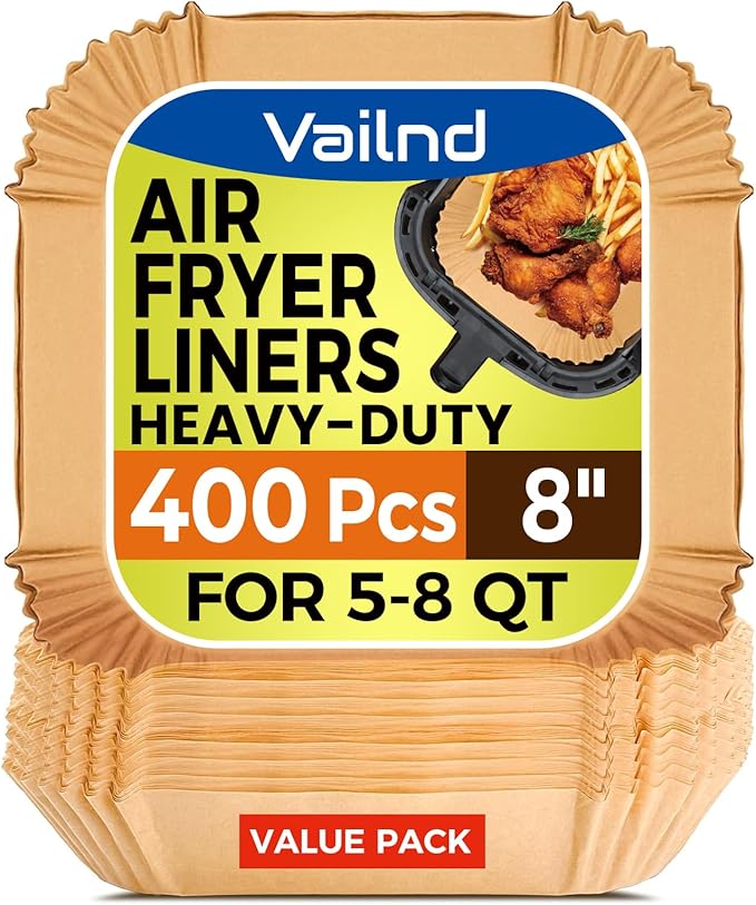 400 Pcs Air Fryer Paper Liners, 8" Square Air Fryer Liners Disposable, Heavy-Duty Parchment Paper for 5-8 qt Airfryer Basket, Non-Stick & Grease-Proof Baking Liner for Oven Pan