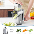 VEKAYA Cheese Grater, Cheese Grater Hand Crank, 4 Interchangeable Blades Cheese Shredder, Vegetable Slicer, Non-slip Suction Base, Easy to Clean Rotary Grater with Handle (Grey)