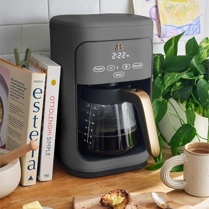 Beautiful Coffee Maker, 14-Cup, Touch-Activated Display, Programmable, Automatic Shut-Off, 1200W, Keep Warm, 24h Timer (Oyster Grey)