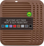 4 Pack Silicone Trivets for Hot Dishes Large 446°F Heat Resistant Pot Holder Hot Pads for Kitchen 9'' x 12' Brown Silicone Trivet Mat for Hot Pots and Pans, Jar Opener, Drying Mat