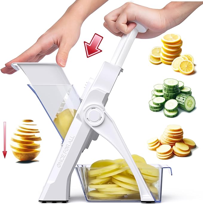 ONCE FOR ALL Safe Vegetable Slicer For Kitchen, Professional Mandoline Slicer For Food Potato Slices, Thickness Adjustable 0.1-8 mm Kitchen Artifact Fast Meal Prep (White)