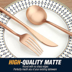 BirdyFly Matte Rose Gold Silverware Set, 20 Piece Stainless Steel Flatware Set Service for 4, Matte Rose Gold Cutlery Set, Include Knives/Forks/Spoons, Dishwasher Safe