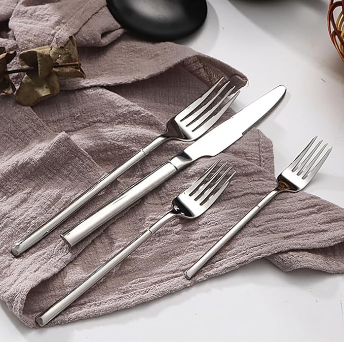 Silverware Set for 4 Modern 16 Piece 18/10 Stainless Steel Square Flatware Set Nice Weight Mirror Polished Kitchen Utensils Cutlery Sets for Home Restaurant Wedding Tableware Dishwasher Safe