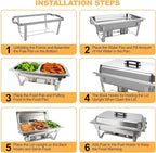 4 Pack 8QT Rectangular Chafing Dish Buffet Set Stainless Steel Catering Chafers Food Warmer with Full,Half,1/3 Food Pan,Fuel Holder,Foldable Frame For Weddings/Parties/Banquets Events