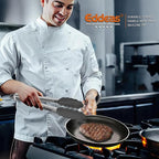 Kitchen Tongs with Silicone Tips - Heat Resistant 600 Degrees Stainless Steel Locking Cooking Tongs with Rubber Tips, Non-Stick Food Tongs for Cooking, Heavy Duty, Set of 3-7" 9" and 12" Grey