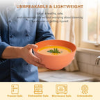 Homienly Large Bowl Set of 8, 60 oz Orange Wheat Straw Bowls, Unbreakable & Microwave Safe, Big Soup and Salad Bowls for Wedding, Party, Camping, Family Dining