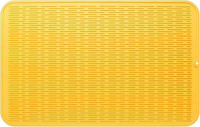 Silicone Dish Drying Mat for Multiple Usage,Easy clean,Eco-friendly,Heat-resistant Silicone Mat for Kitchen Counter or Sink,Refrigerator or Drawer Liner Yellow 3XL 28 inches x 18 inches