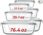 Vtopmart 2.26L/76oz Extra Large Glass Food Storage Containers with Lids, 6 pack Meal Prep Container Set, Airtight Lunch Boxes with Snap Locking Lids for Microwave, Oven, Freezer, Dishwasher