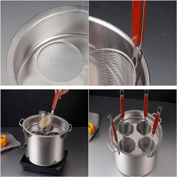 Pasta Cooker Insert Set Stainless Steel Pasta Pot With Strainer Basket Multipots Cooking Tool For Noodles Dumplings Pasta For Home Kitchen Restaurant,4 Holes
