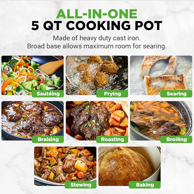 NutriChef Enameled Cast Iron Dutch Oven - 5-Quart Kitchen Round Dutch Oven Stovetop Casserole Cookware Braising Pot, Porcelain Enamel Coated Cast-Iron Baking Pots w/ Self Basting Lid