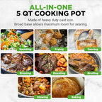 NutriChef Enameled Cast Iron Dutch Oven - 5-Quart Kitchen Round Dutch Oven Stovetop Casserole Cookware Braising Pot, Porcelain Enamel Coated Cast-Iron Baking Pots w/ Self Basting Lid