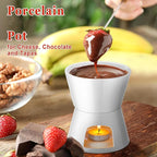 Mudder 2 Pieces Fondue Mug Ceramic Pot and 8 Pieces Forks Set for Melting Chocolate, Cheese, Broth Or Tapas On Valentine's Day, White