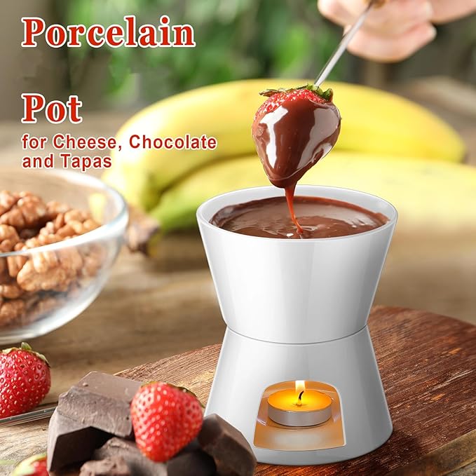 Nuogo 4 Pcs Fondue Pot Set Mini Melting Bowl Set with 16 Pcs Mini Forks for Cheese, Chocolate, Tapas, Butter and Caramel(White)