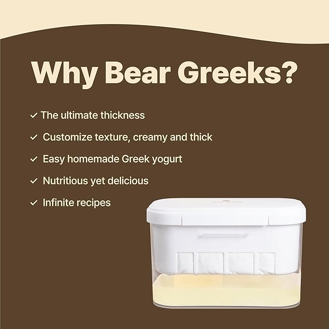 [Bear Greeks] 1 Gallon Gguduck Maker with Ultra Fine Nylon Mesh Strainer, Whey separator, 1 gallon of thick and creamy greek yogurt, eco-friendly materials container