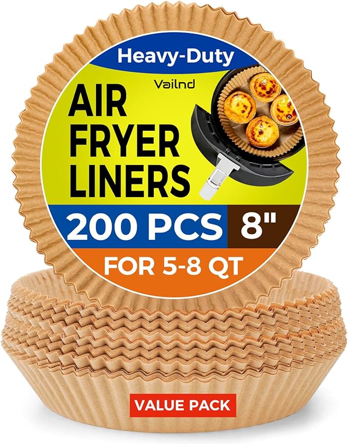Air Fryer Liners for Ninja, 200 Pcs 8" Round Airfryer Paper Liners Disposable for Oven, Pans & Baking, Non-Stick and Oil Proof Parchment Paper for 5-8 qt Air Fryer Basket by Vailnd