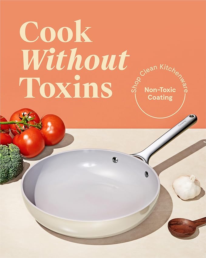 Caraway Nonstick Ceramic Frying Pan (2.7 qt, 10.5") - Non Toxic, PTFE & PFOA Free - Oven Safe & Compatible with All Stovetops (Gas, Electric & Induction) - Cream