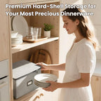 HOMELUX THEORY Hard Shell China Storage Containers, 6pc LightGray Mug & Plate Storage Box, Kitchen Storage Bins W/Lids, Heavy Duty Moving Box with Handles for Dishes, Glassware, Stemware, Cup & Mug